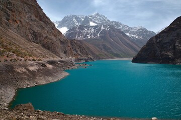 The Seven Lakes near the Uzbek border in Tajikistan - 608053064