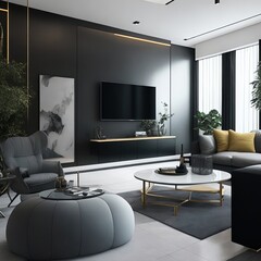 Modern living room with furniture Generated AI Image
