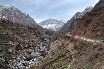 The Fann Mountains  in western region of Tajikistan - 608053264