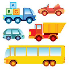 Set of various funny toy cars - vector illustration