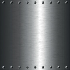 Brushed metal plate texture background with screws