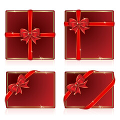 Set from  greeting cards with gold frame and bow.