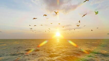 Seabirds flying freely in the sea at sunset - Powered by Adobe