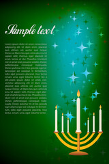 illustration of hanukkah card with candle stand