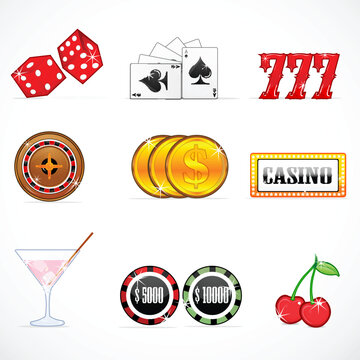 illustration of casino icons on white background