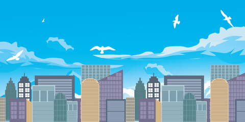 City skyline vector illustration. urban landscape. Daytime city view in flat style.