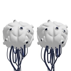 Cyber brain wired neural network. Robotic eternal organ. Cyborg brain