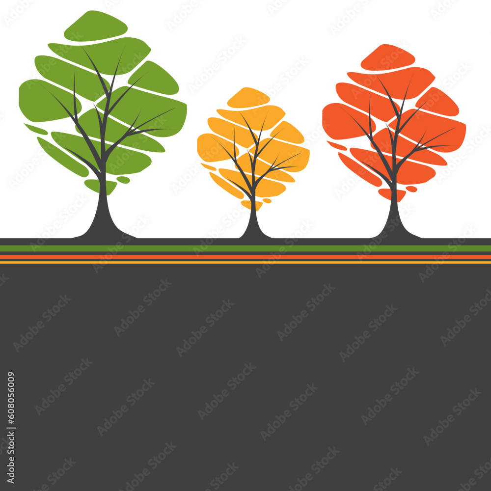 Poster card design with stylized trees and text. vector illustration card design with stylized trees and te