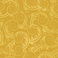 Seamless golden swirls and leaves wallpaper. This image is a vector illustration