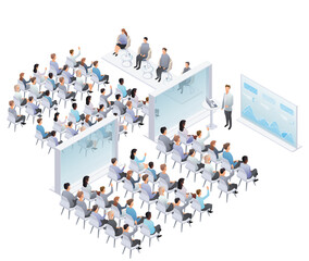 Business conference, presentation, speech. Business training or courses concept. Can use for web banner, infographics, hero images. Flat isometric vector illustration isolated on white background.