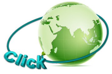 illustration of click with earth on white background