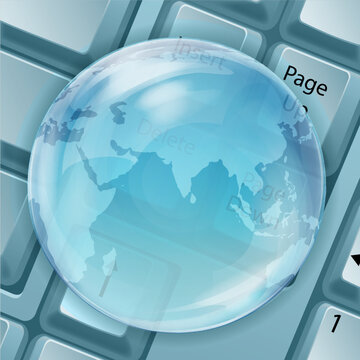 illustration of transparent globe with keyboard