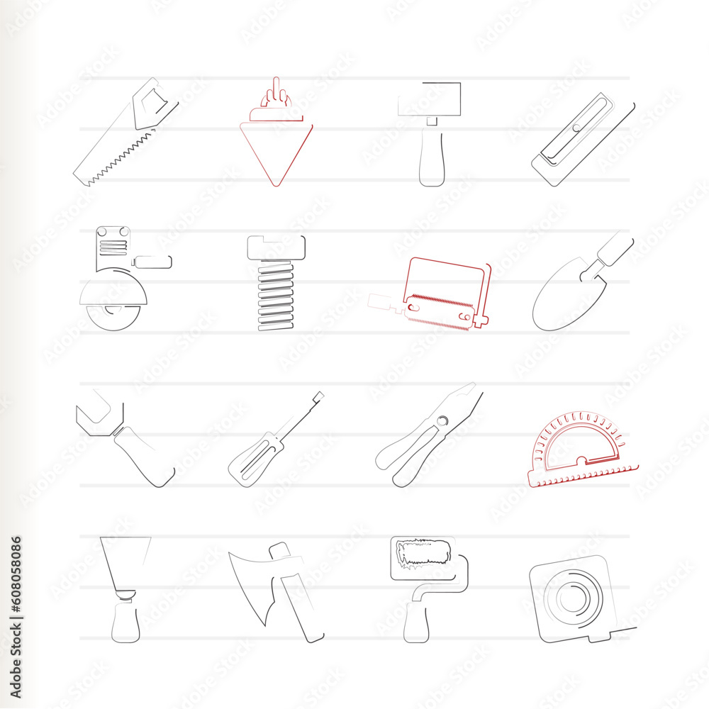 Poster building and construction tools icons - vector icon set