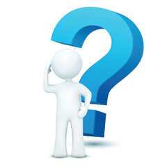 illustration of 3d character with question mark on an isolated white background