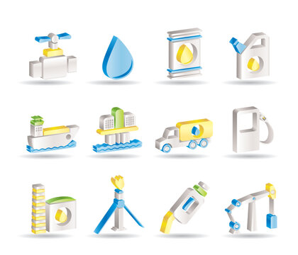 oil and petrol industry objects icons - vector icon set