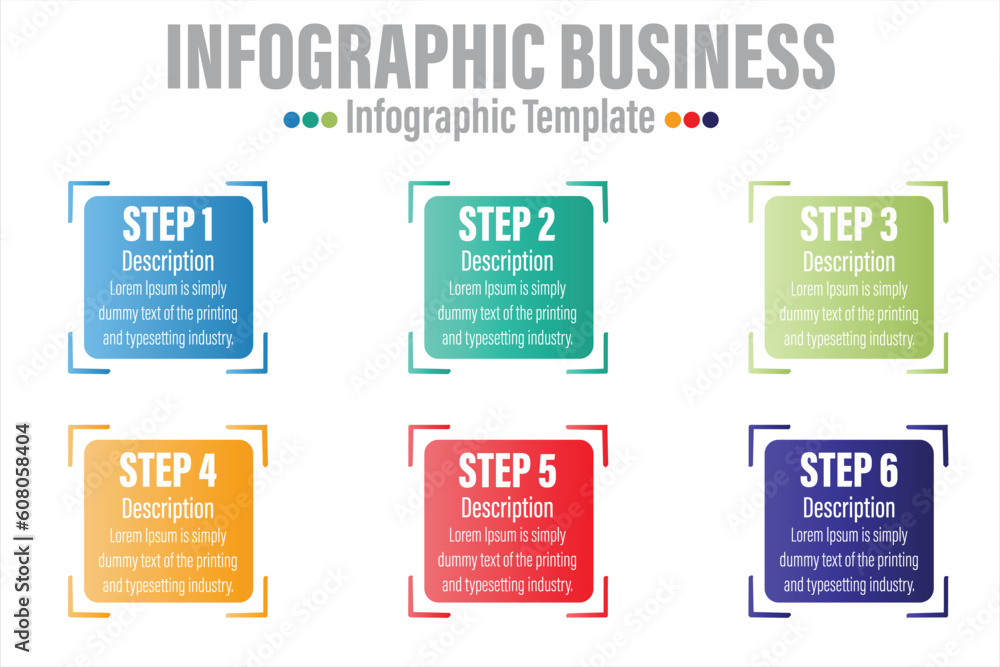 Poster 6 steps modern focus timeline diagram with workflow presentation vector infographic. infographic tem