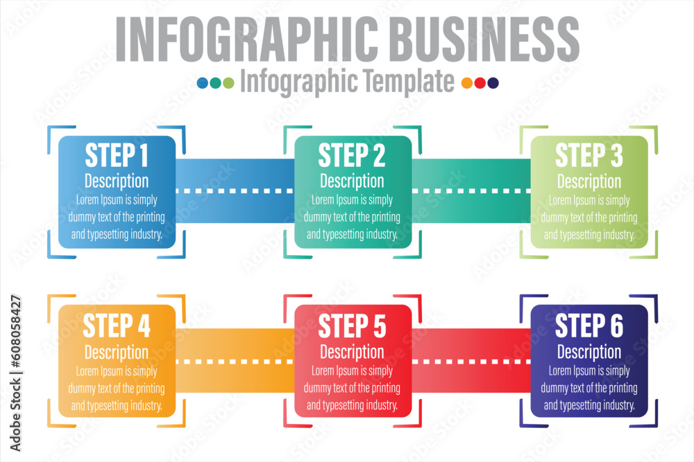 Aufkleber 6 steps modern focus timeline diagram with workflow presentation vector infographic. infographic tem