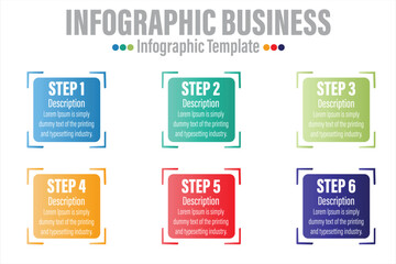 6 Steps Modern focus Timeline diagram with workflow presentation vector infographic. Infographic template for business.