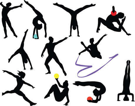 collection of gymnastics silhouette - vector