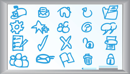 Multiple icons on a white board background.