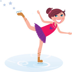 Vector Illustration of figure skating cute girl training on the ice.