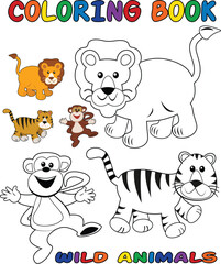 Wild animals coloring book - outlined and colored objects