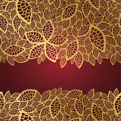 Golden leaf lace on red background. This image is a vector illustration.