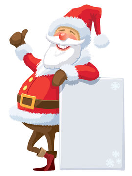 Santa Claus with blank poster on a white background.