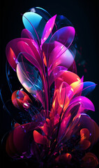 colorful floral abstract wallpaper, with black background, generative ai