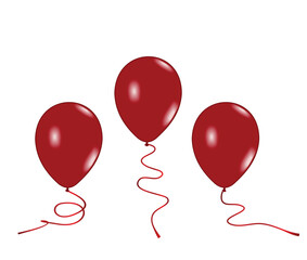 Realistic illustration of three red balloons. Vector