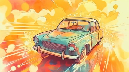 Cubo-Futuristic car: Colorful Cartoon Drawing  © Yexl