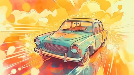 Cubo-Futuristic car: Colorful Cartoon Drawing  © Yexl