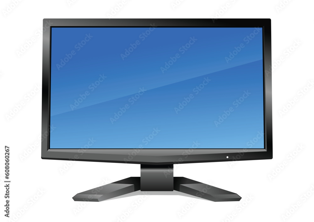 Poster modern led-monitor with clear blue screen isolated on white. vector illustration can be scale to any