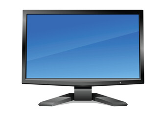 Modern led-monitor with clear blue screen isolated on white. Vector illustration can be scale to any size and easy to edit.
