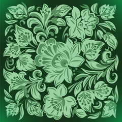 Fototapeta na wymiar abstract background with green floral ornament