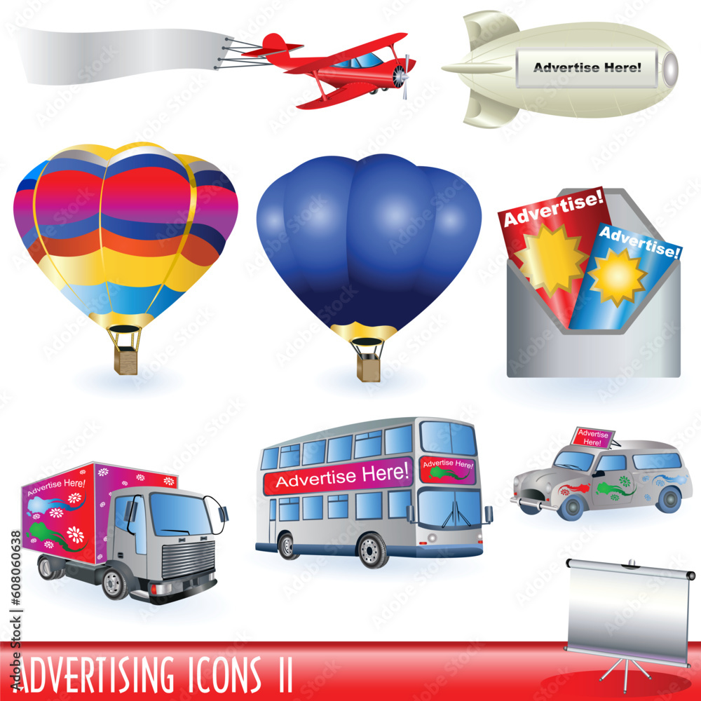 Poster set of different advertising color icons - part two.