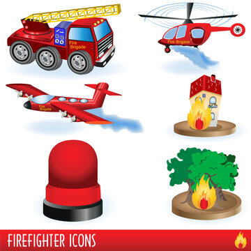 Vector collection of different Firefighter icons.