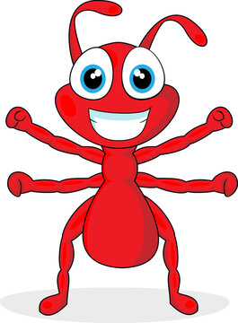 vector illustration of a cute little red ant. No gradient.