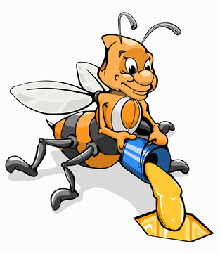 bee with a bucket of honey - vector illustration on white background