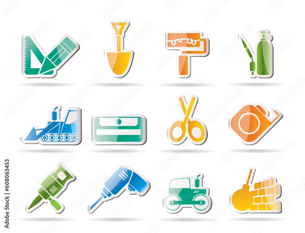 Poster building and construction icons - vector icon set 2