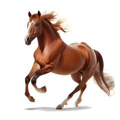 brown horse running On white background with clipping path. generative AI