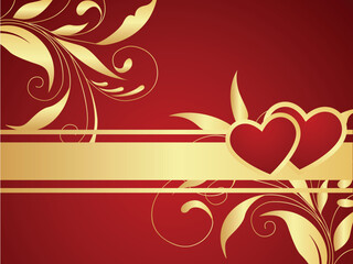 Red vector Valentine background. Floral branch pattern.