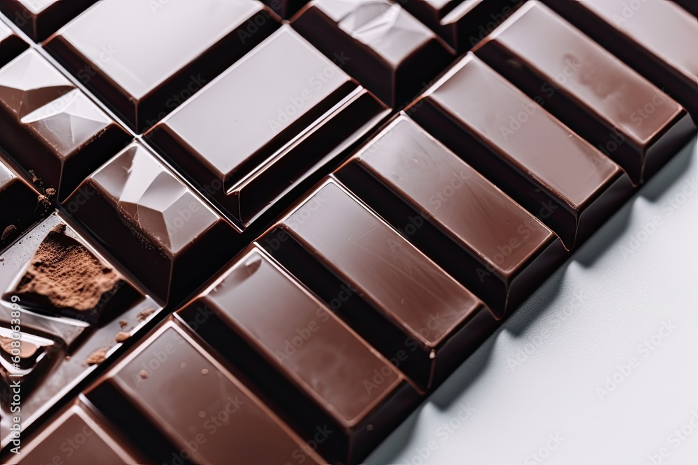 Poster partially eaten chocolate bar with a close-up view generative ai