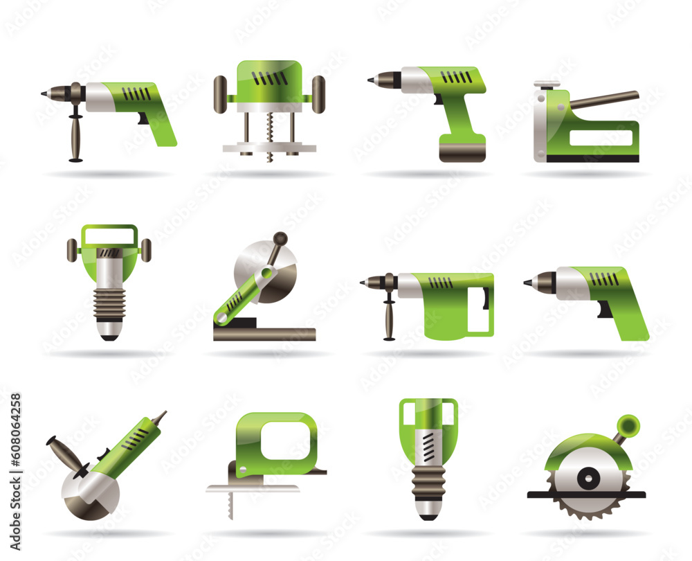 Poster building and construction tools icons - vector icon set