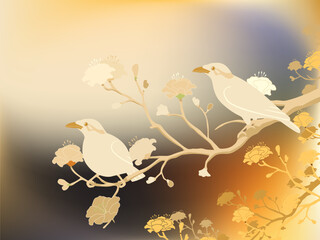 Editable vector illustration of a pair of endangered hill myna birds made with a gradient mesh