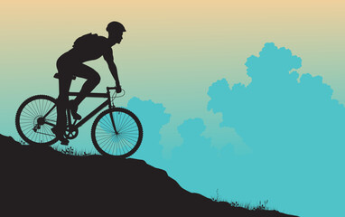 Obraz premium Vector foreground silhouette of a man on a mountain bike
