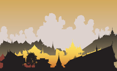 Editable vector illustration of a generic oriental city