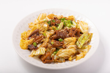 牛モツとキャベツの甘辛炒め