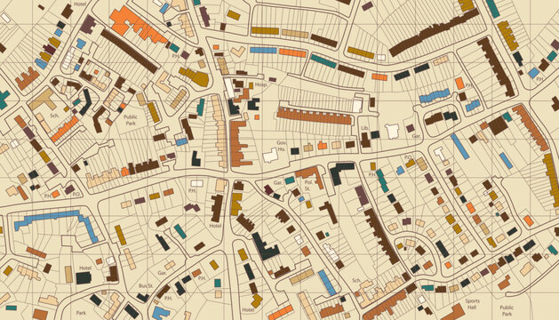 Colorful editable vector illustrated map of housing in a generic town
