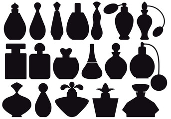 set of perfume bottle silhouettes, vector - obrazy, fototapety, plakaty